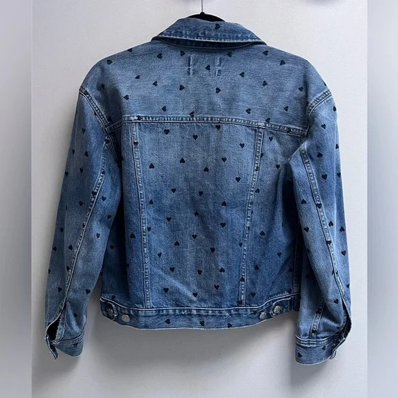 MADEWELL Women’s Rare Heart Print Boxy Cut Medium Wash Jean Jacket - Size XS